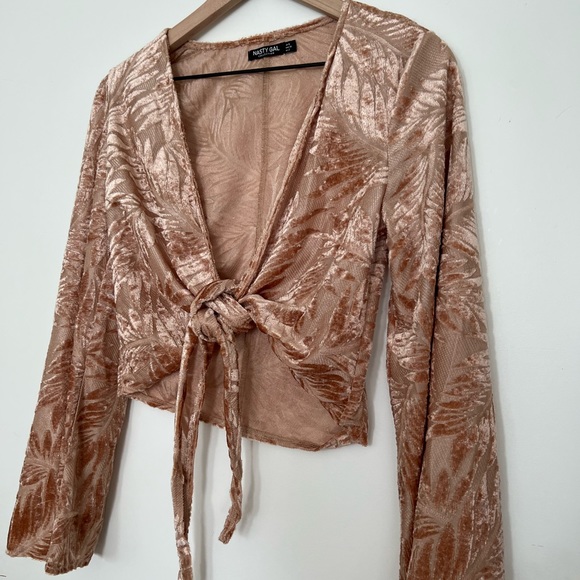 Nasty Gal Tops - Nasty Gal Crushed Velvet Bell Sleeve Crop Top - Pink - US Size 2